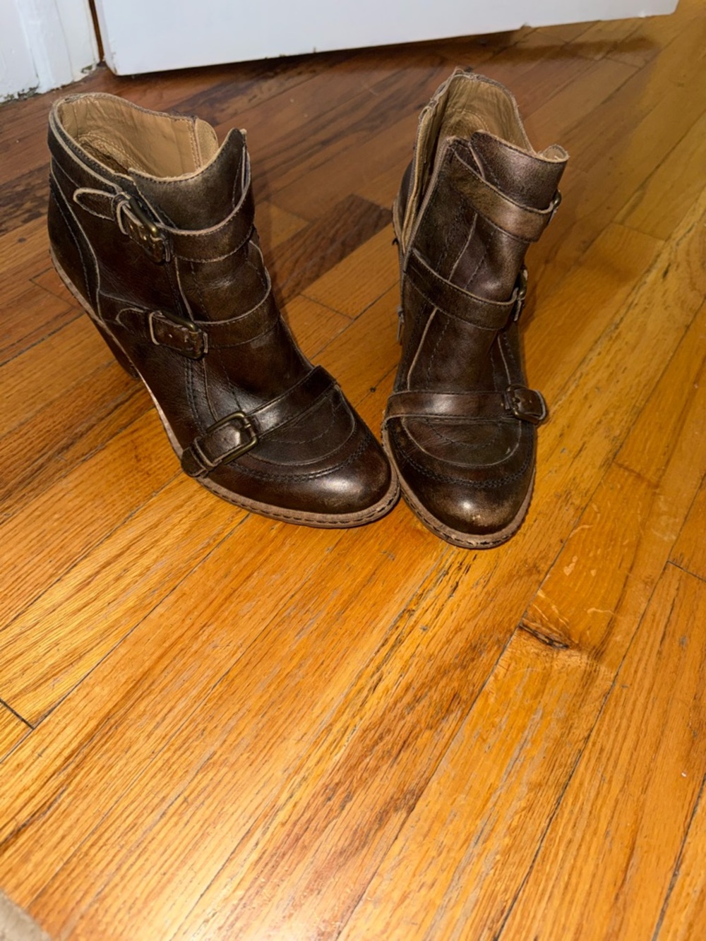 Women’s Brown Leather Buckle Ankle Boots